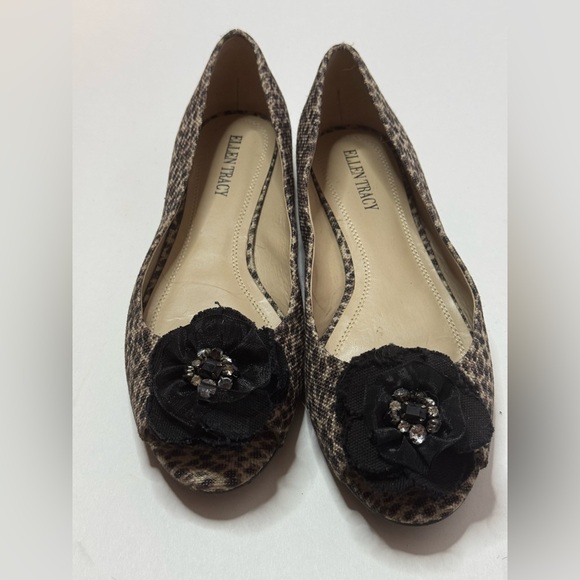 Shoes - Ellen Tracy Leopard Print Flats with Black Flower Size 8M
